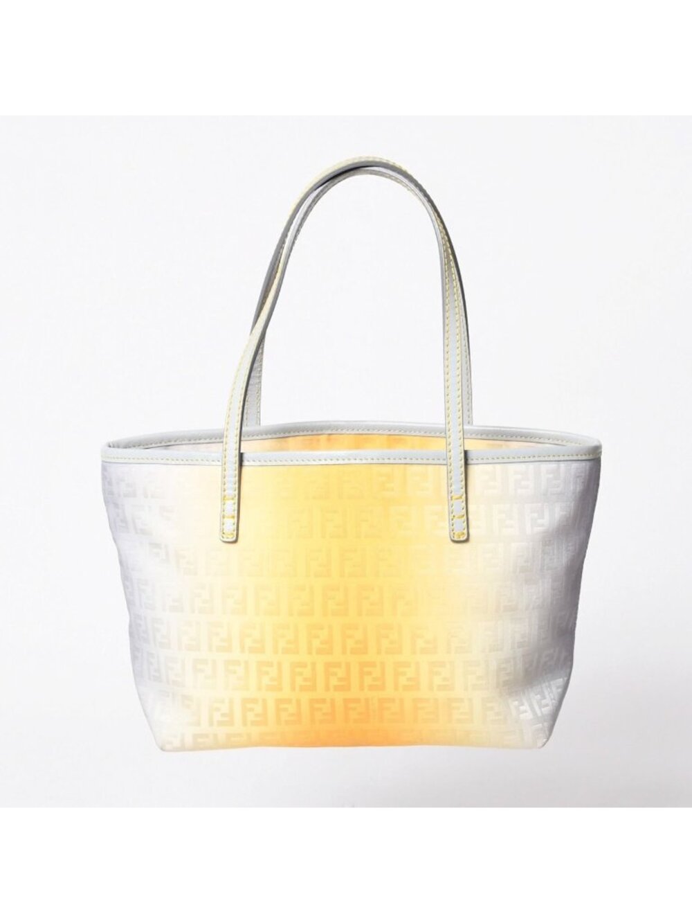 Fendi Zucchino FF Logo Tote Bag Canvas Leather Gray Yellow